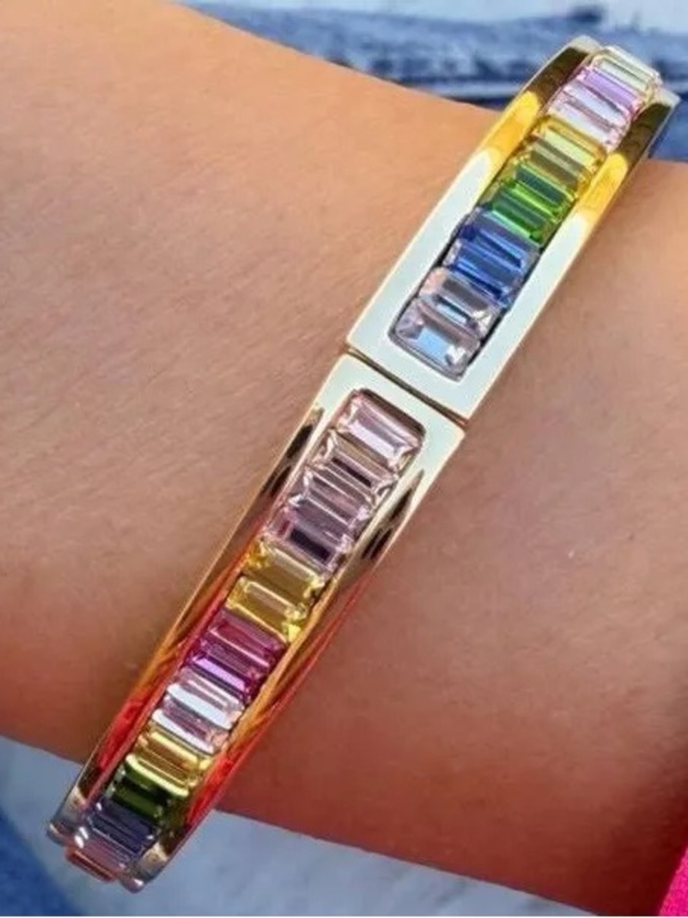 Park Lane Women’s Funfetti Bracelet Gold Tone Rainbow Baguette Crystal Bangle - Picture 4 of 5